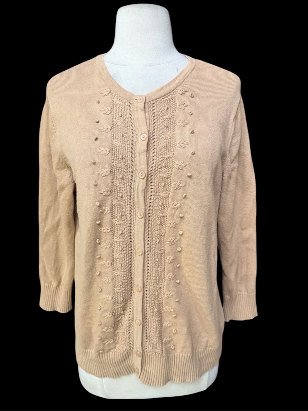 Late 90s/Y2K Croft & Barrow 100% Cotton Vertical Open-Weave Knit Stripes Cardiga